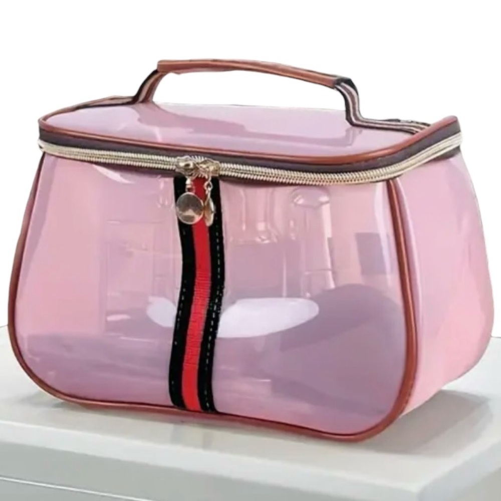 ELEGANT PINK TRANSPARENT COSMETIC BAG